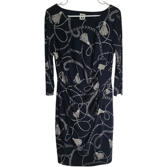 ✨️Elegant Navy Chain Print Dress - Picture 3 of 6